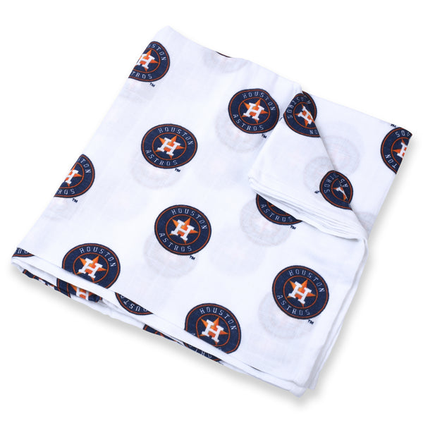 Baby Blanket With Houston Astros Fabric Rainbow Stripes 