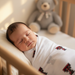 Peaceful newborn baby swaddled in Texas Tech Red Raiders muslin swaddle blanket in red and black, cozy nursery lifestyle shot showing premium TTU baby swaddle in use
