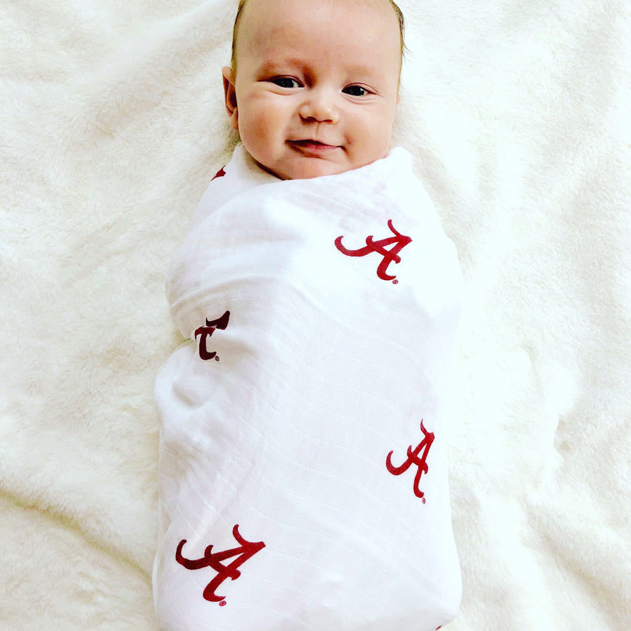 alabama football helmet for newborn pics Infant Three Little Anchors White Alabama Crimson Tide 47'' x Muslin Swaddle Blanket